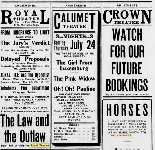 Crown Theater - 3 THEATRES FROM JULY 23 1913